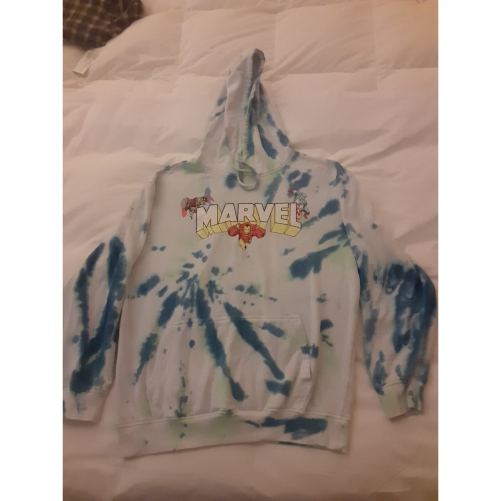 Marvel Hoodie  Men's-  Blue Tie Dye Ironman Thor Captain America Graphic Sz Lge